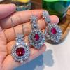 Jewelry Imitation Pigeon Blood Ruby Luxury Inlaid Jewelry Set Main Pendant 9 * 9 * Stud Earrings 6 * 8