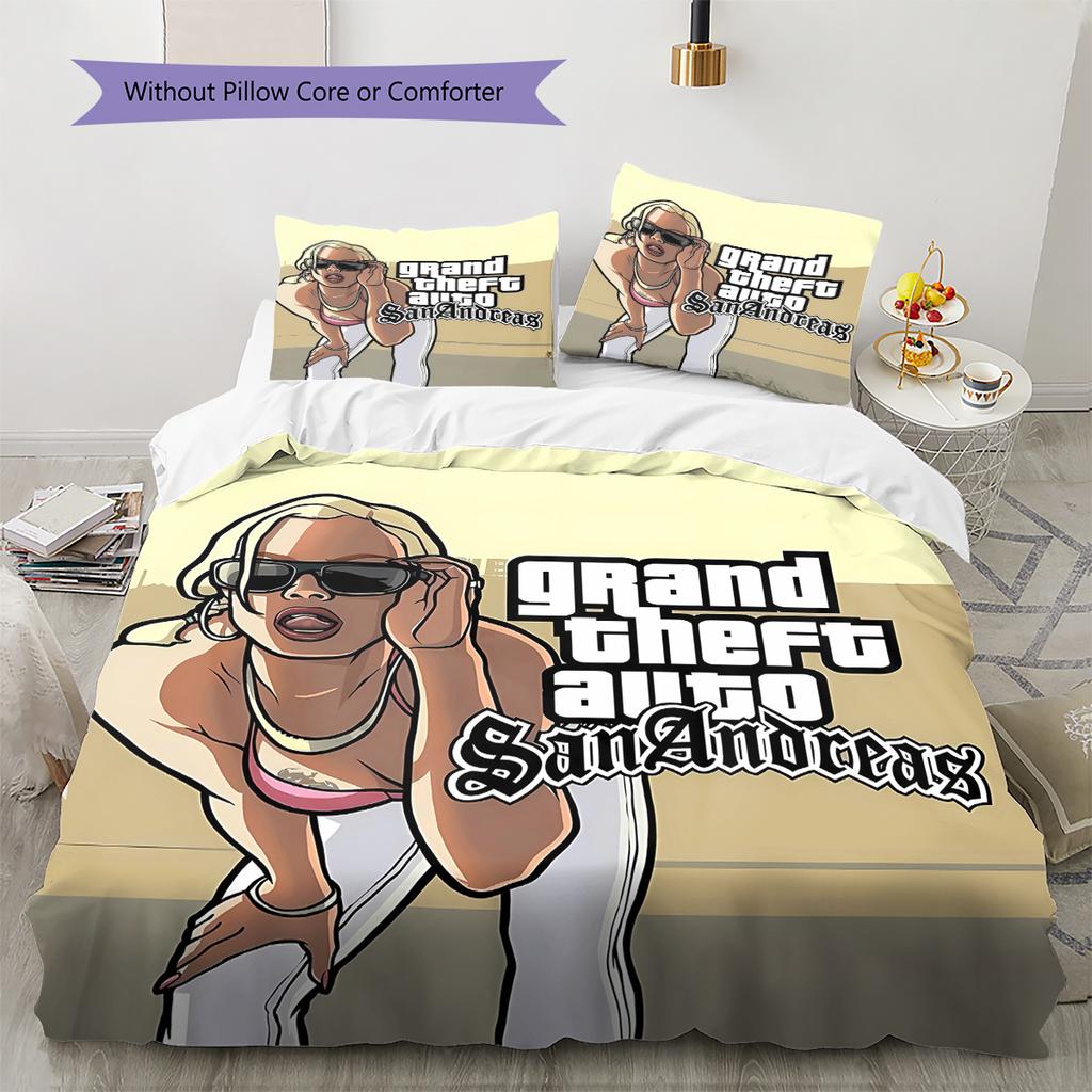Постельное белье с узором Grand Theft Auto, Комплект с одеялом, Пододеяльник, Наволочка, Домашний подарок на день рождения (1 пододеяльник + 2 наволочки, без наполнителя)