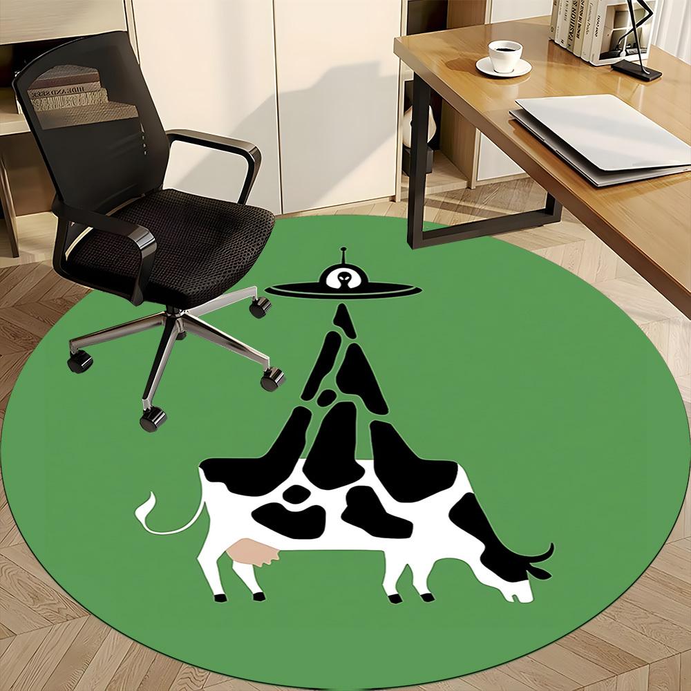 1pc Cow UFO Office Round Area Rug, Indoor Mat Suitable ForOffice, Under Office Chairs Bedroom Living Room Home Decor, Room Deco D060