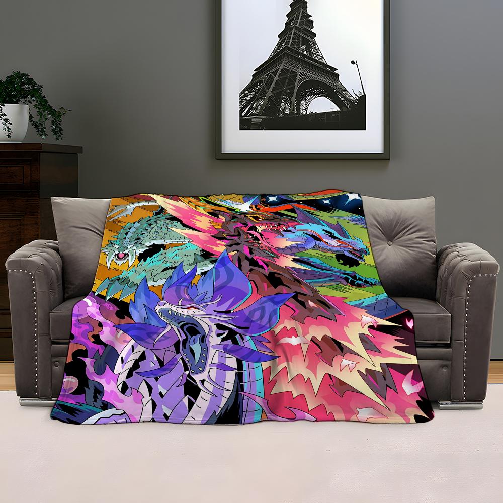 Hot Game Monster Hunter Wilds Throw Kid-Friendly Flannel Throw Blanket Soft Warm Anti-Static Washable All Season