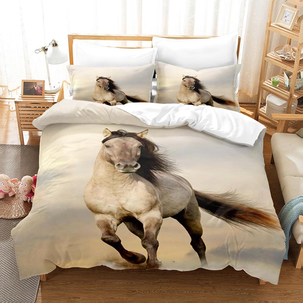 Running White Horse Bedding Set 3D Print Polyester Duvet Cover Single Twin Queen King Size for Home Decoration Birthday Gift