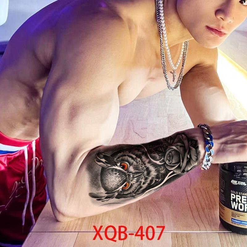 1 PC 210*114MM Cat Geometry Black Temporary Tattoos For Men Women Black Forest Skull Tiger Wolf Tattoo Sticker Evil Devil Arm Tattoo