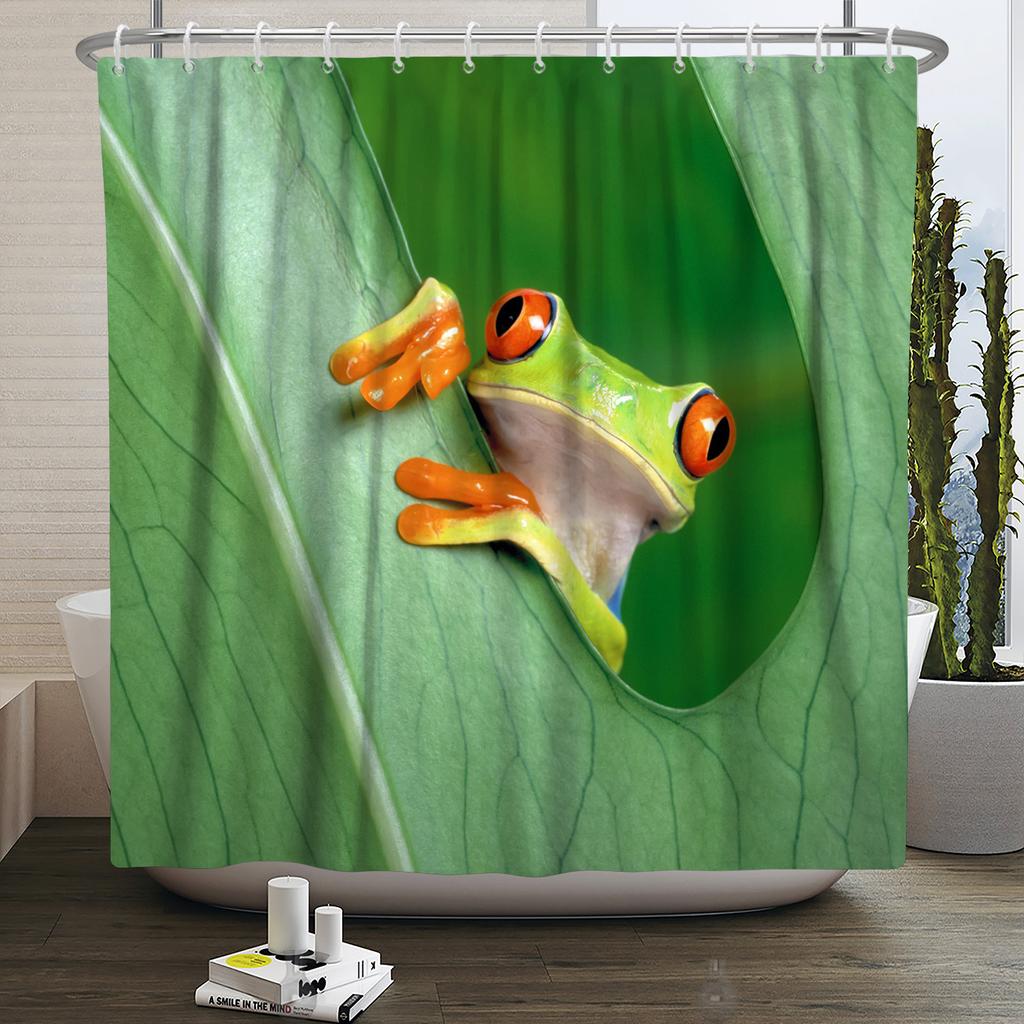 Funny Frog Shower Curtain for Bathroom Mushroom Butterfly Floral Green Plant Cartoon Animal Waterproof Polyester Shower Curtain
