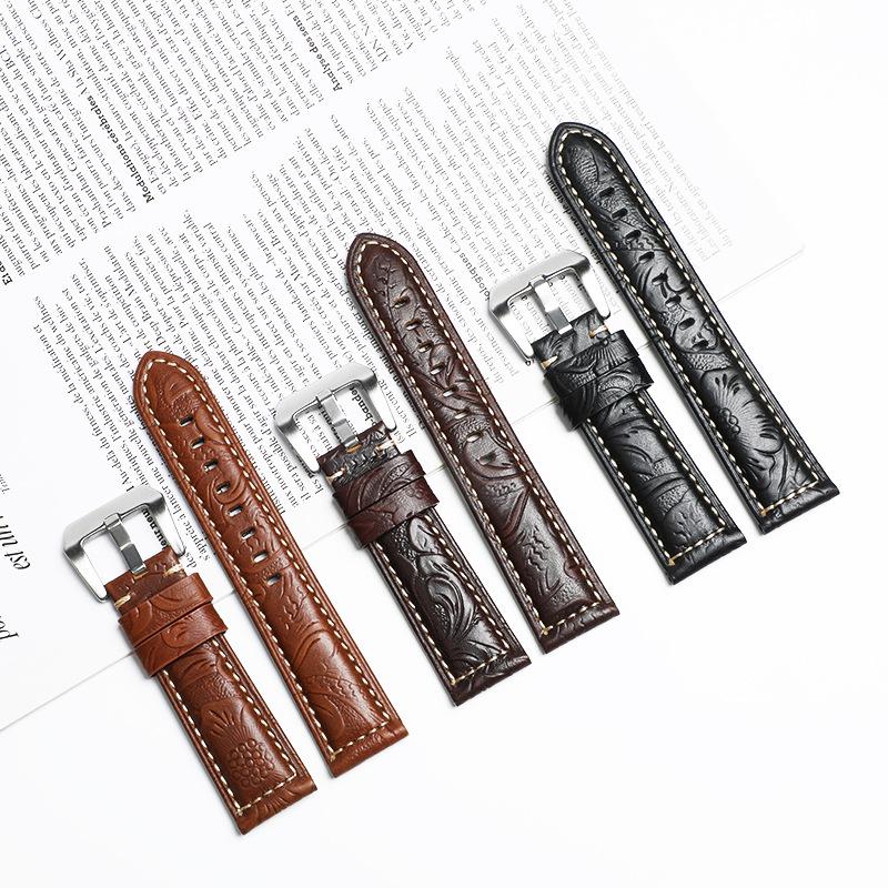 Винтажный ремешок для часов из натуральной кожи Crazy Horse 22 мм, тисненый верхний слой коровьей кожи, спортивный ремешок для Panerai
