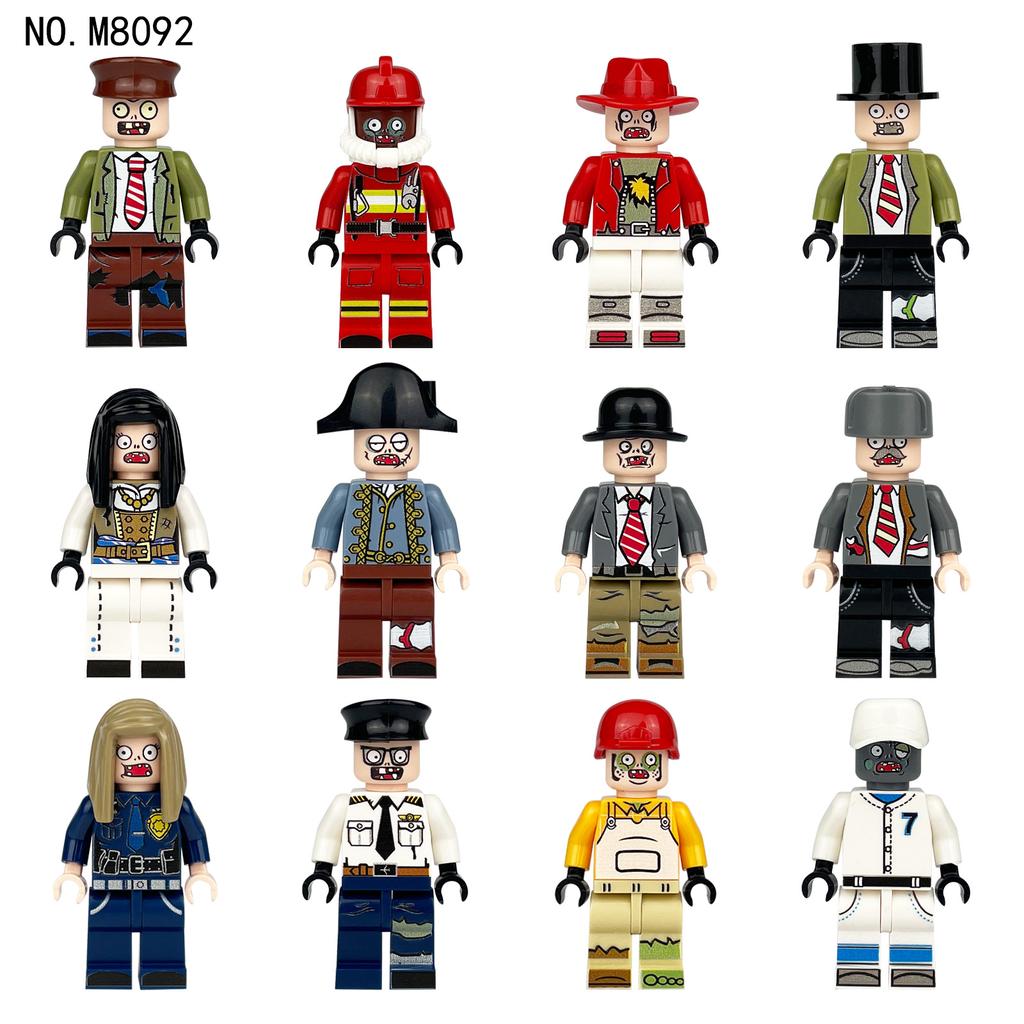 12pcs M8092 Zombie Block Doll Firefighter Athlete Professional Doll Doll Zombie Small Particle Assembling Toy