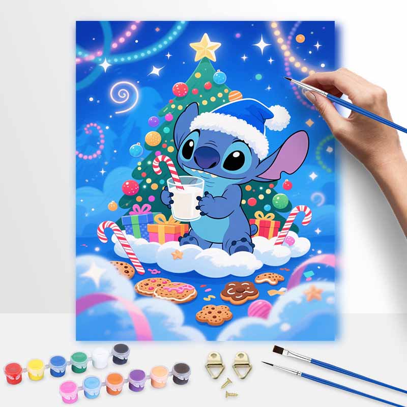 Disney Christmas Stitch oil painting hand painting coloring painting handmade diy home decoration gift