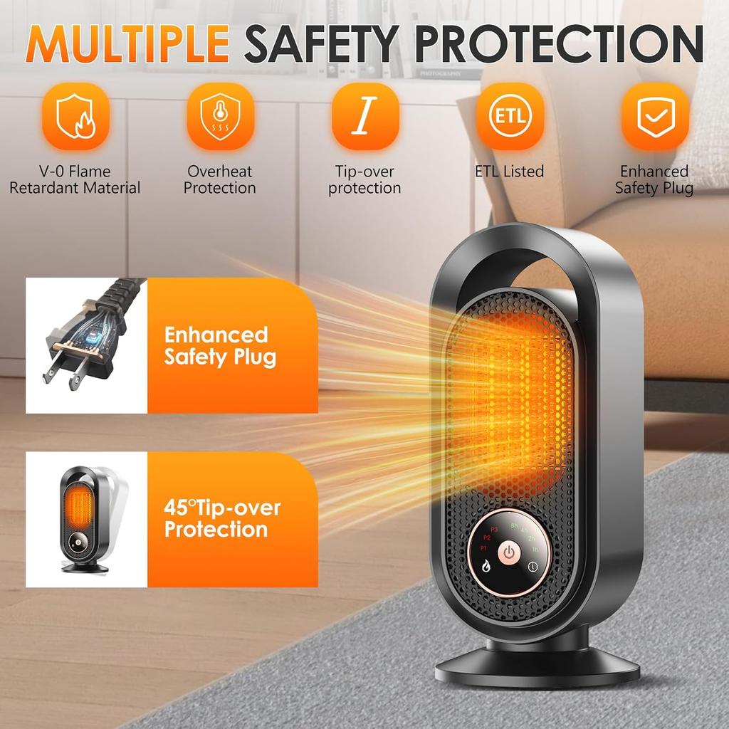 Domestic Heater 1500W Ceramic Heater 3s Fast Heating Overheat Protection Portable Quiet Mini Heater for Home Office Bedroom Use