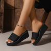 2025 Summer Basic Women's Slippers Butterfly-knot New Open Toe Outdoor Casual Best Seller Plus Size Light Wedge Slippers