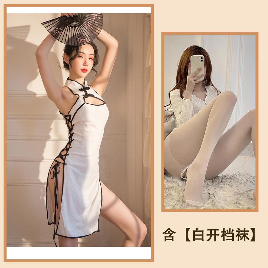 Sex underwear cheongsam dark flower straps temptation tight sexy hollow slit suit