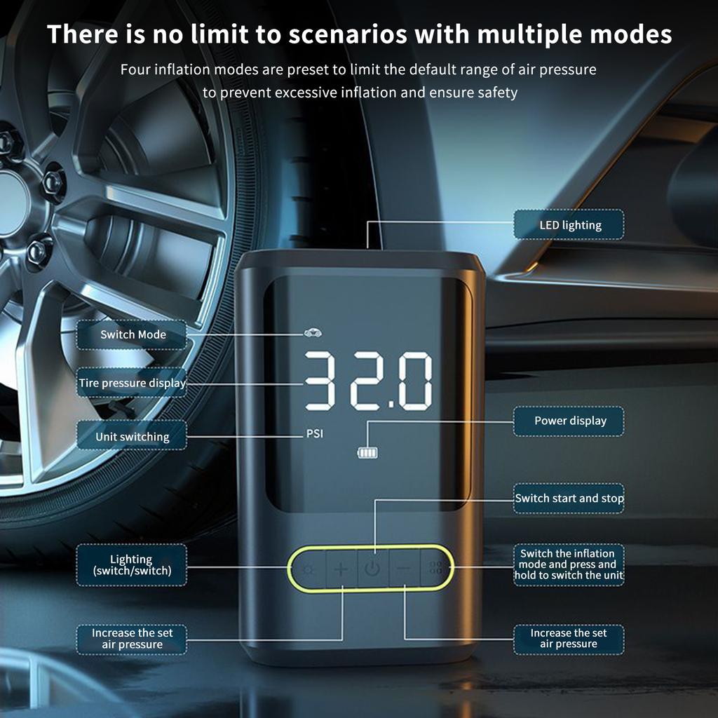 Portable Cordless Air Compressor USB Rechargeable Car Tire Inflator Power Bank Air Pump 150PSI with