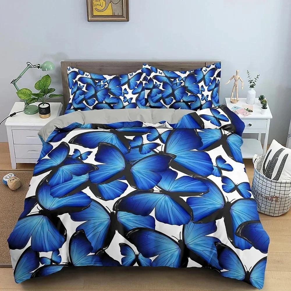 Butterfly Duvet Cover King Queen Size Animal Floral Bedding Set For Teens Adults Beautiful Flower Polyester Quilt Cover Top