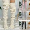 1 Pair Knitted Socks Solid Color Hollow Design Over The Knee Socks Breathable Comfortable High-Top Design Autumn Winter Socks