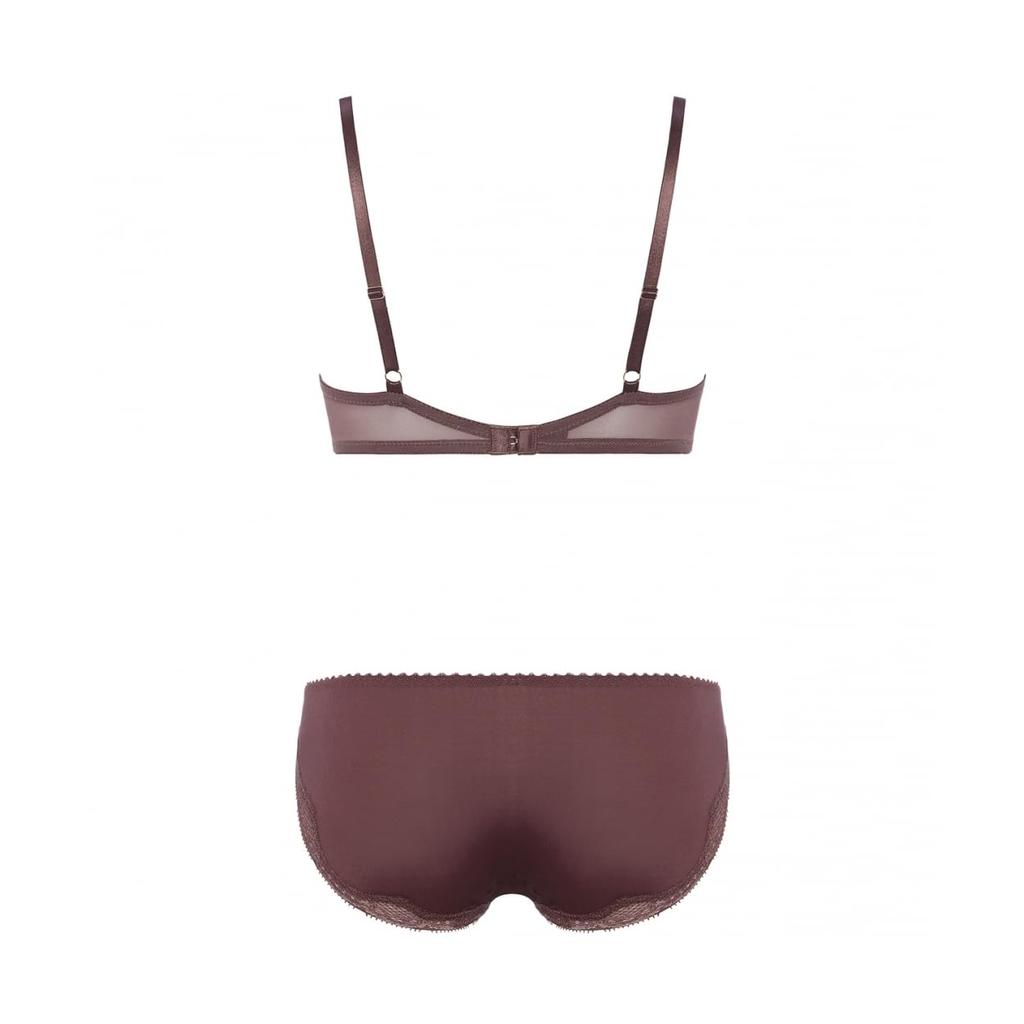 AMOSTYLE Deep V Bra Panty Set Classic M009 Size F65M & 2, Lace, (Green Tea),