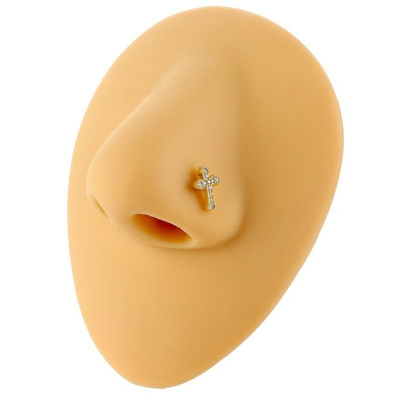 Cross-shaped perforated L-shaped nose stud, nose ring, zirconium nose stud piercing jewelry