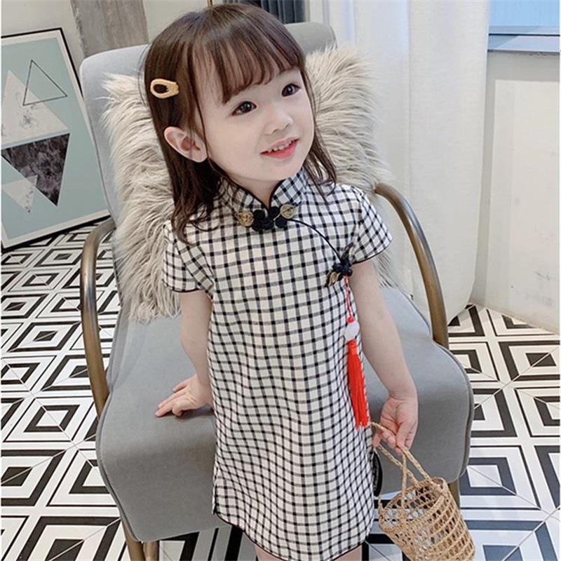 Летнее облегающее платье-ципао для девочек в стиле ретро с юбкой в китайском стиле