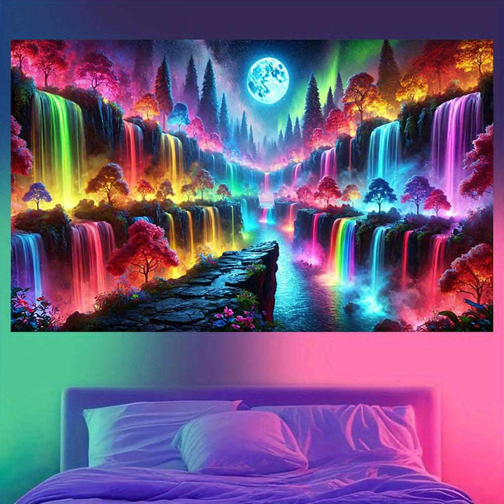 VIKAMA Cyber Fantasy Neon Rainbow Waterfall Moonnight Landscape Tapestry Bedhead Esports Room Wall Decoration Tapestry