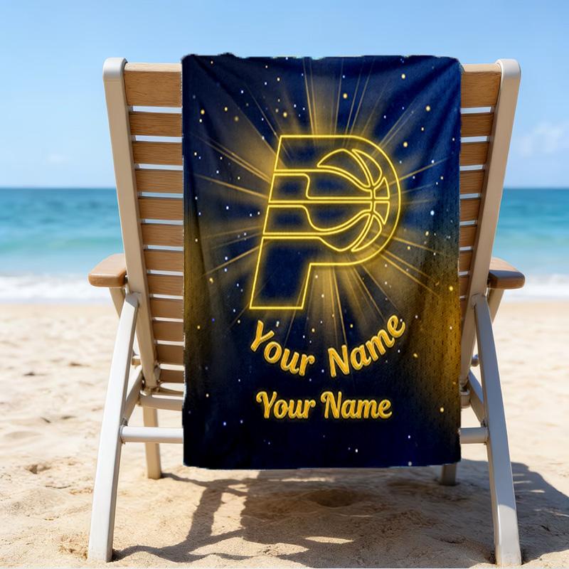 Custom Name Beach Towel Pacers Basketball Team Beach Towel, Soft Microfiber, Gift for Her/Him, Birthday, for Pool, Beach, Travel, Fan gifts