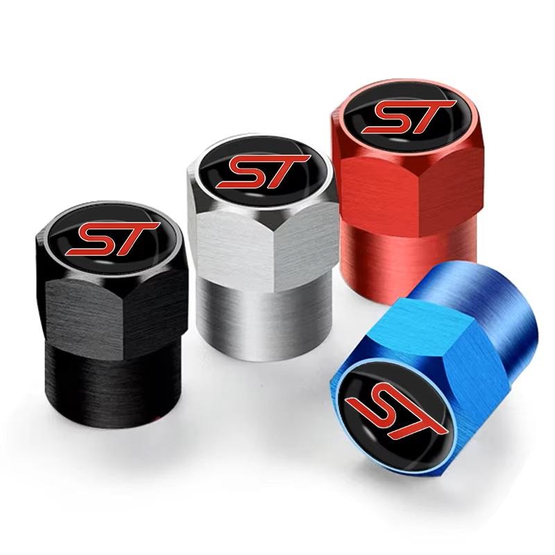 4Pcs/Set ST Emblem Car Wheel Tire Valve Caps Covers Accessories For Ford Focus Kuga Mondeo Transit EcoSport Tierra Explorer