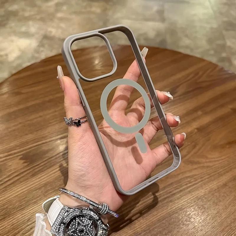 Роскошный Прозрачный Чехол с Беспроводной Зарядкой Magsafe Для iPhone 17 16 15 14 13 12 11 Pro Max Plus Магнитный Бампер Чехлы Обложка