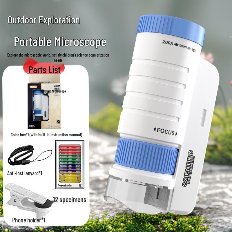 Портативный детский микроскоп, научный набор: Развивающая игрушка для учеников начальной школы, идеальный подарок для мальчиков и девочек