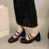 Fashion Block Heel Single Shoes Autumn New Square Toe Shallow Mouth Bow Soft Sole Non-slip Wear-resistant High Heel Mary Jane Shoes