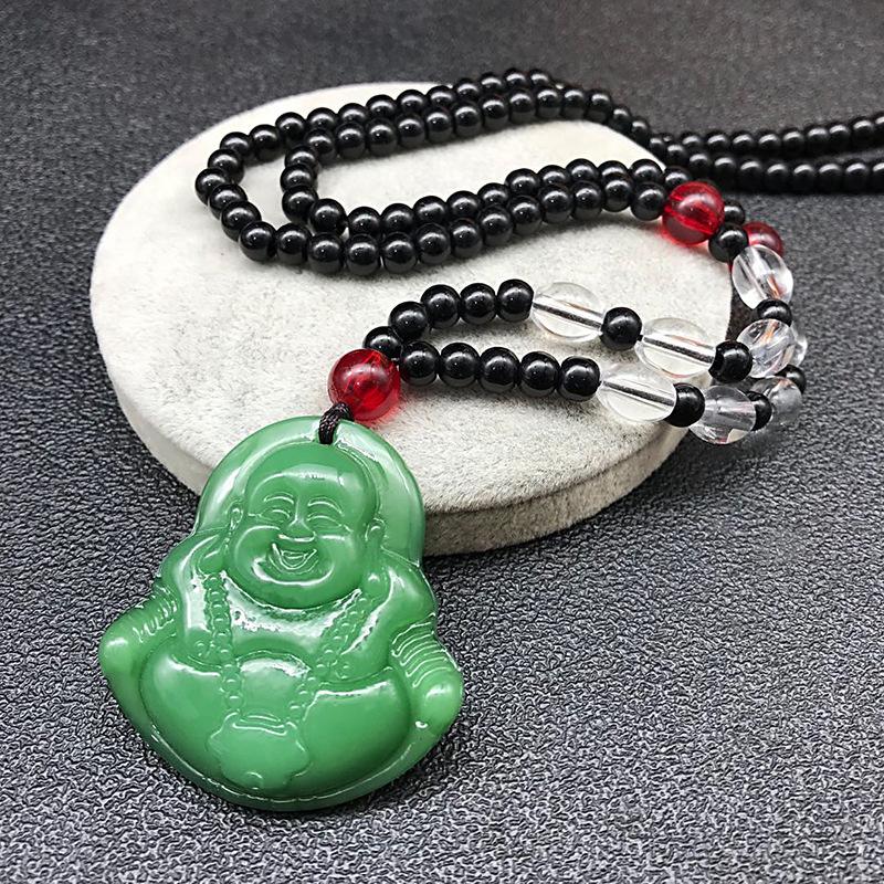 Retro Guanyin Buddha Guan Gong Imitation Jade Pendant Chain Accessories Necklace Ethnic Style Pendant