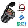 12V 24V Car Charger PD USB QC3.0 Fast Charge Socket with ON/Off Switch and Voltage Display for Car Boat Motorcycle Truck