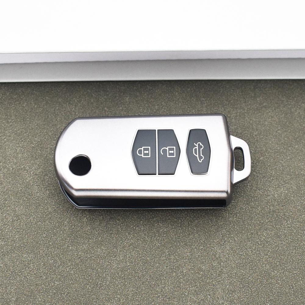 Gun Grey Shell Fob Bag Keyless Protector 2 3 Buttons for Mazda 3 5 6 Series M6 RX8 MX5 TPU Car Flip Key Case Cover Accessories