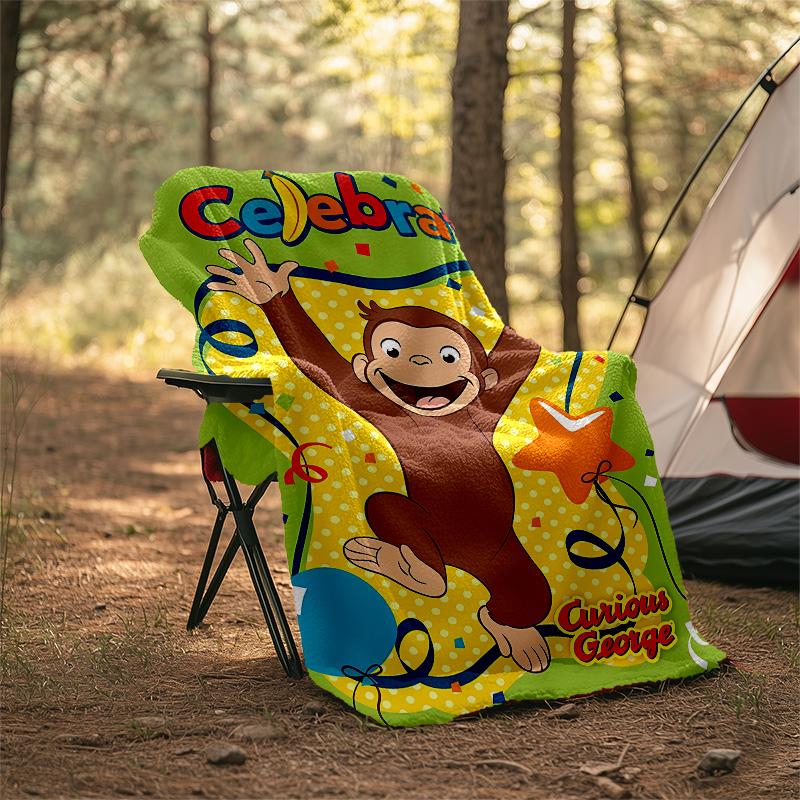 1pc Curious George6 Theme Blanket - Digital Print, Polyester, Cozy for All Seasons, Perfect for Outdoor, and Travel