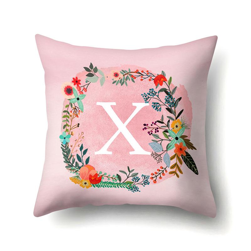 Полиэстеровая наволочка Розовый цветок Домашнее украшение Принт 26 английских букв Наволочка для подушки