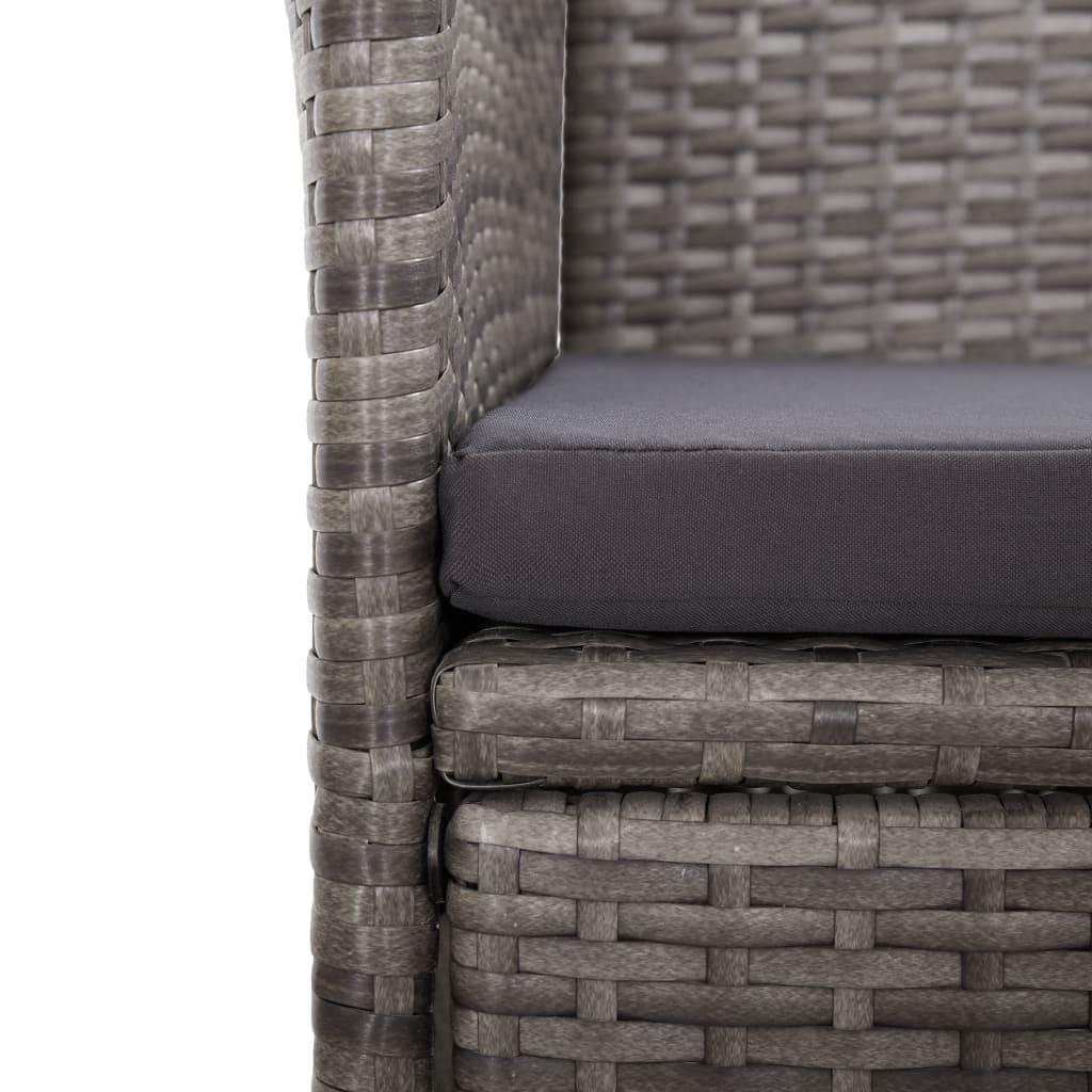 11 Piece Garden Dining Set with Cushions Gray Poly Rattan