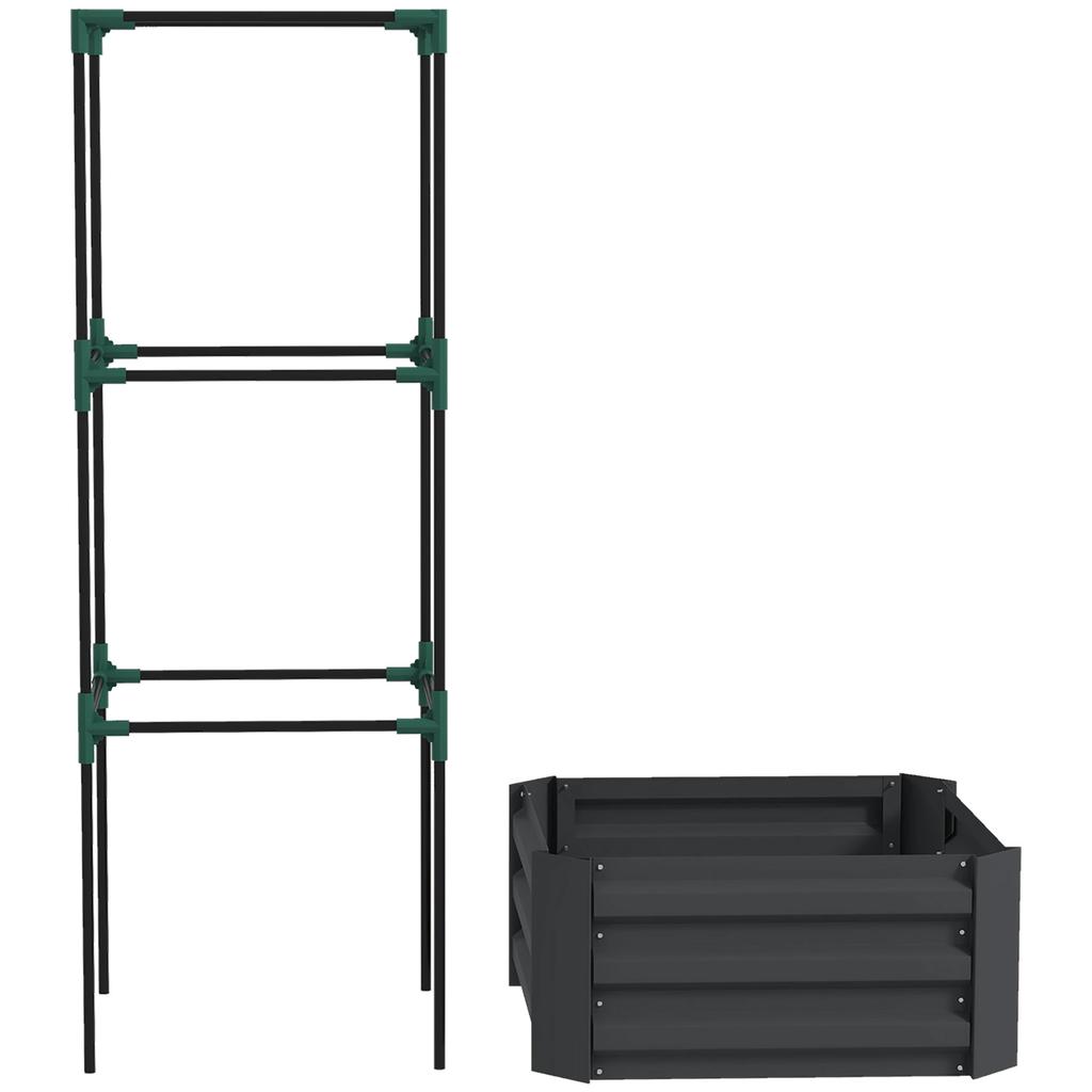 Raised Garden Bed with Trellis Planter Box with Trellis Support, Open Bottom, Weather-Resistant, 61 cm x 61 cm x 140 cm, Dark Gray