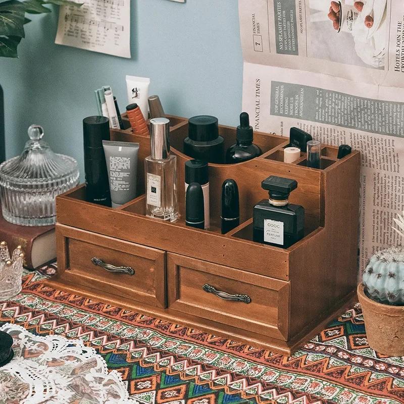 Многофункциональный органайзер для стола для канцелярских товаров и косметики с выдвижными отделениями и подставкой для ручек