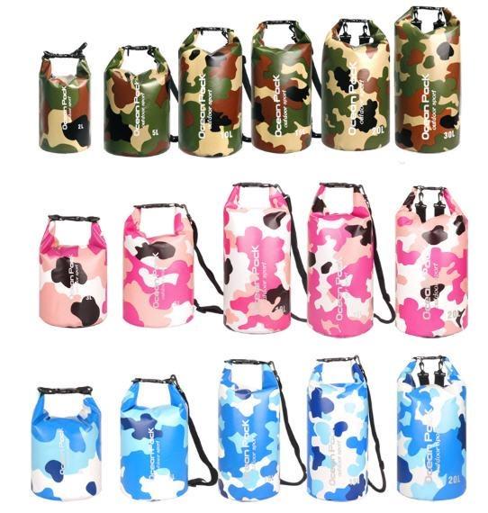 Водонепроницаемая сухая камуфляжная сумка для дайвинга, камуфляжный водонепроницаемый рюкзак из ПВХ, портативная спортивная сумка для рафтинга на открытом воздухе, 2 л, 5 л, 10 л, 15 л, 20 л, 30 л