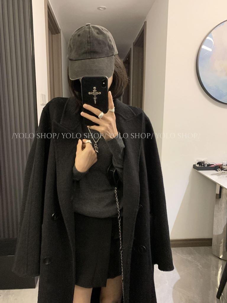 YOLO SHOP Премиальное двустороннее шерстяное пальто, стандартное плечо, утолщенный кашемир для осени/зимы, маленький размер.