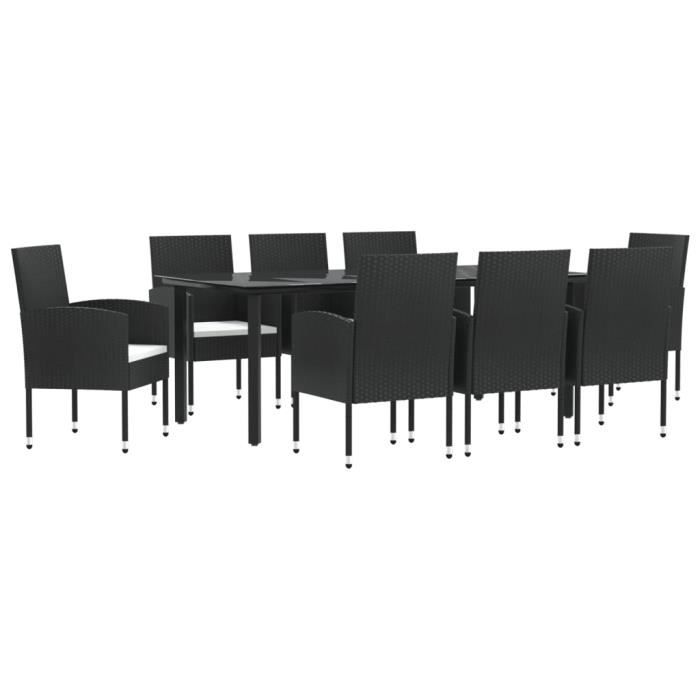 VidaXL Garden Dining Set 9 Pcs Black Woven Resin and Steel 3203319