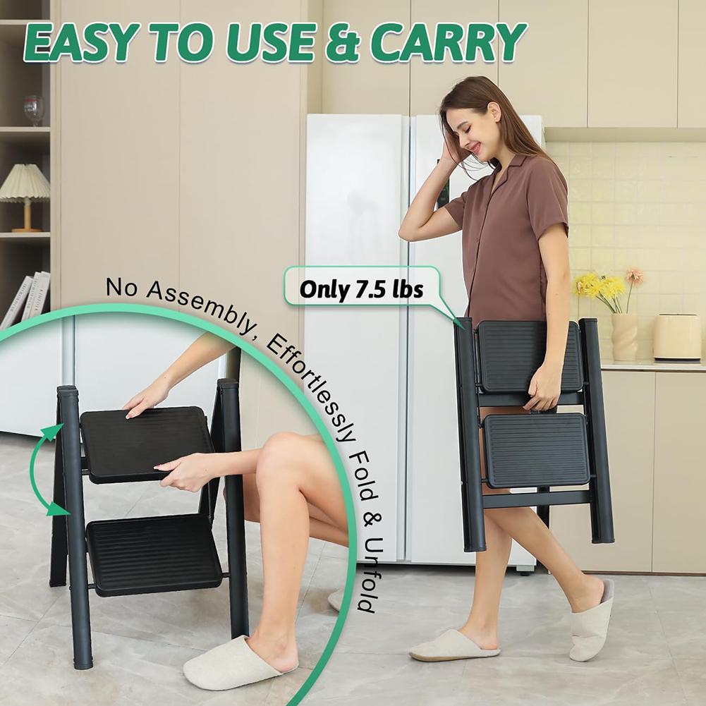 Heavy Duty Folding Step Stool Ladder - 330 lbs Capacity, Non-Slip Kitchen/Closet Step Stool for Adults & Kids, Compact Stepladde