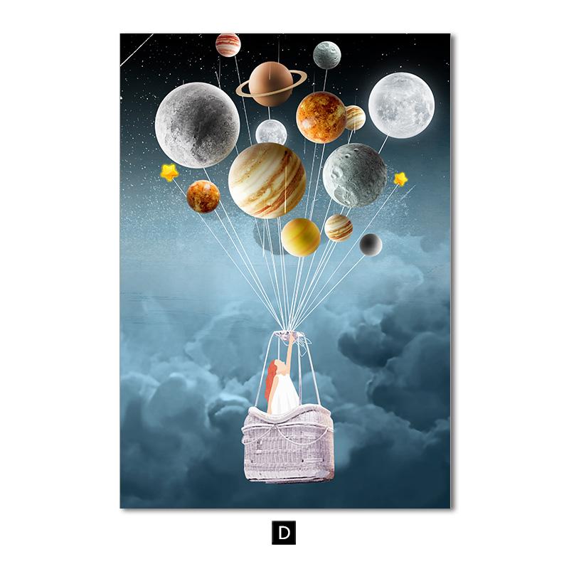 Современный мультяшный космический астронавт, планета, детский постер, луна, детский сад, спальня, украшение для дома, живопись, холст, настенная художественная картина