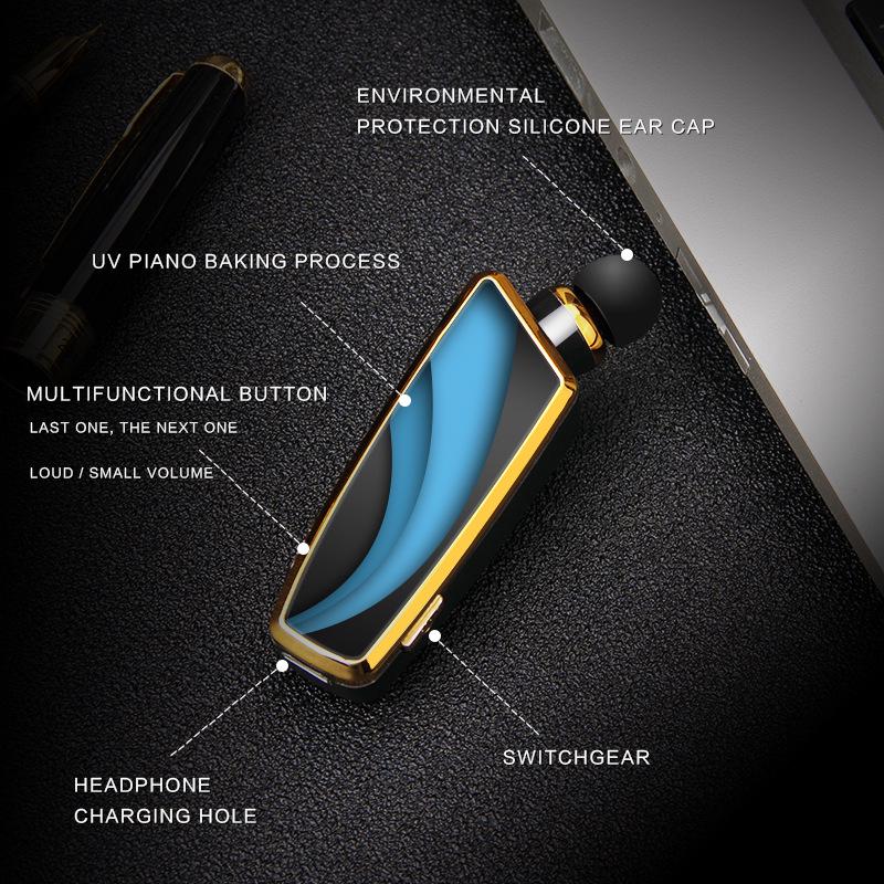 Автоматическая выдвижная Bluetooth-гарнитура для одного уха с клипсой на лацкан, для бизнеса