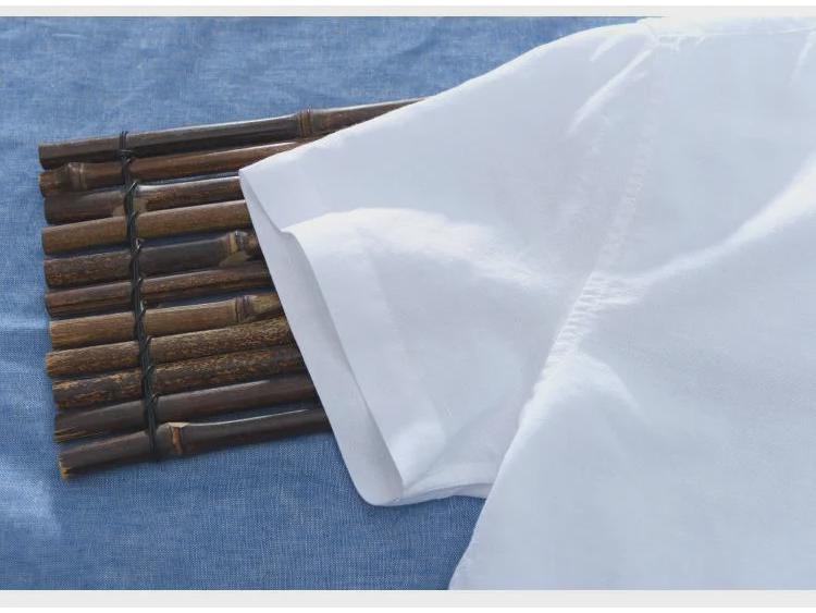 Мужская белая льняная рубашка с коротким рукавом и воротником-стойкой, свободного кроя, легкий летний хлопок.