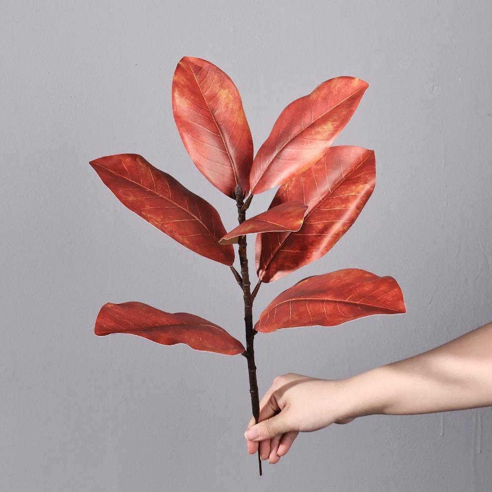 Красные Зеленые Искусственные Листья Магнолии Цветочная Композиция Растения Листья Искусственная Ветка Магнолии DIY Имитация Ветки Растения