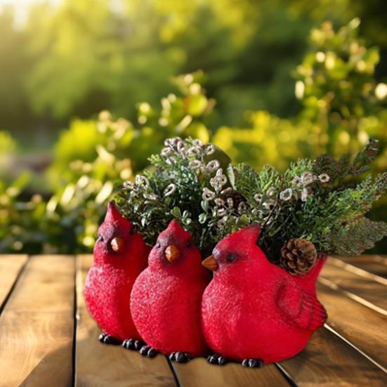 Фигурка из смолы с тремя красными птицами, цветочный горшок, устойчивый к атмосферным воздействиям, домашний и уличный настольный овощной горшок для трав, сочный горшок для домашнего украшения рабочего стола