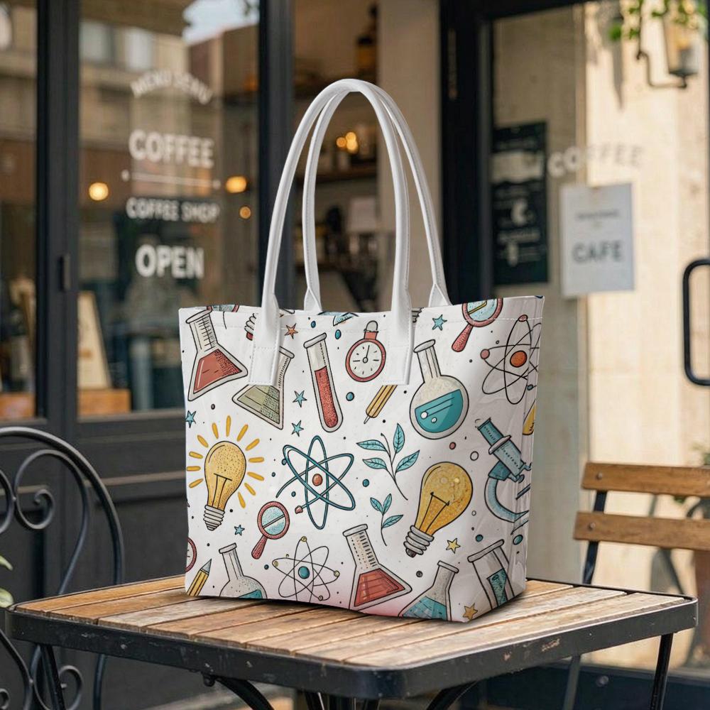 Cute Science Pattern Tote Bag Portable Casual Daily Carry Shoulder Bag for Women