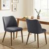 Dining Chairs Set of 2, Linen Upholstered Kitchen Chairs with Padded Seat, Curved Backrest, Rubberwood Legs, Dark Grey