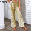 Women's Fashion Casual Feather Print High Waist Trousers Pants & Capris