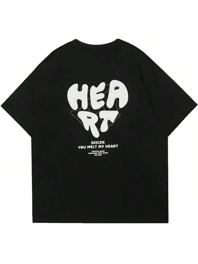 2025TShirt Summer Short Sleeve Harajuku Wo'unisex T-Shirt Heart Sporty Tshirt Cotton Casual Tees Y2k Clothes Hip Hop Streetwear Tops