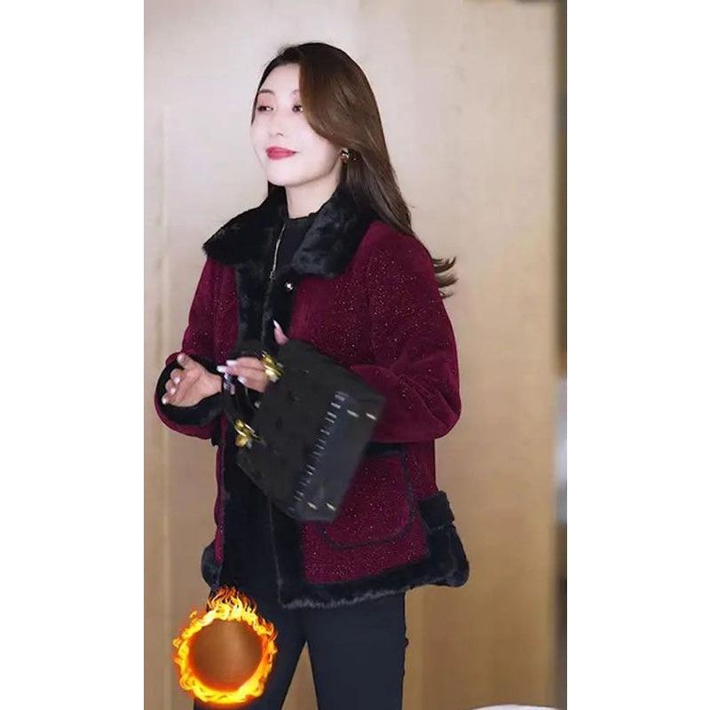 Короткое пальто женское новое зимнее плюс бархатное утолщенное приталенное универсальное