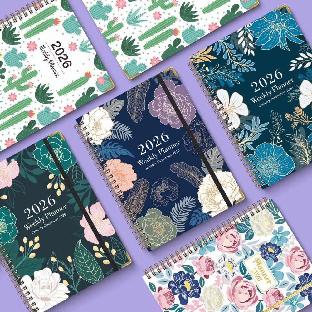Flowers 2026 Schedule Book Coil Notebook Planner Notebook Portable Calendar Book Office Supplies