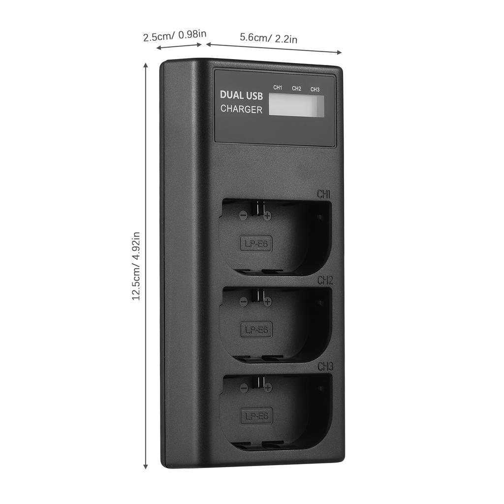LP-E6 Зарядное устройство Зарядное устройство на 3 гнезда со светодиодными индикаторами Micro USB и порт типа C + 3 шт. LP-E6