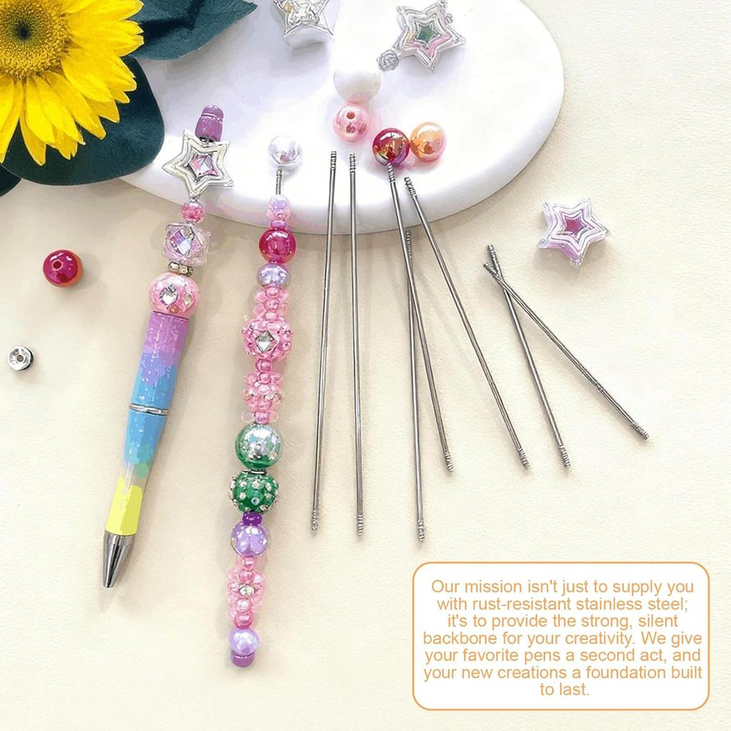 100 Pcs Stainless Steel Beadable Pen Extender Rods, 4.61 Inch Metal Blank Bars for Beadable Pens, Replacement Parts for DIY Craft and Keychain Making